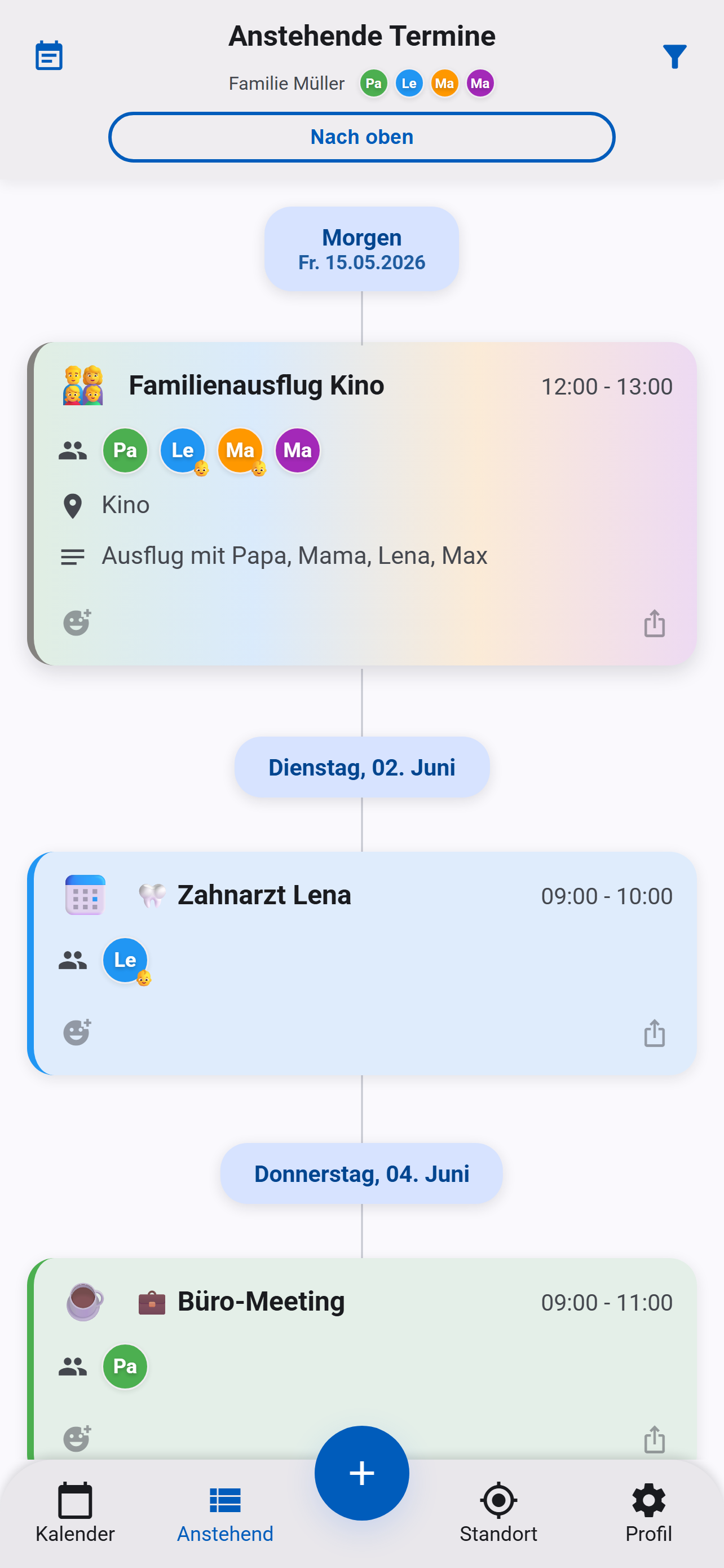 Anstehende Termine als Timeline