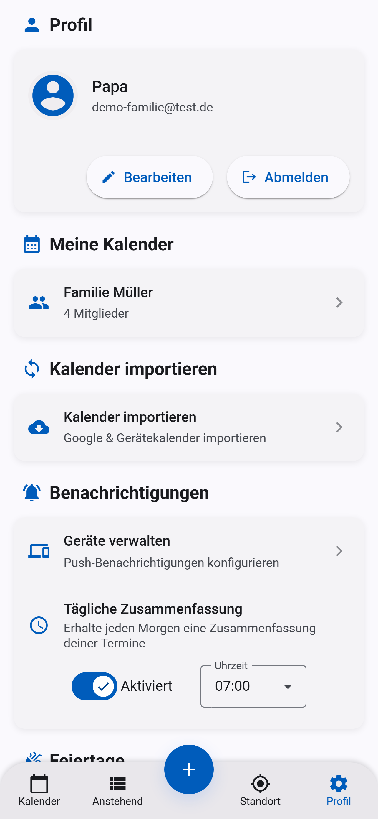 Profil und Einstellungen